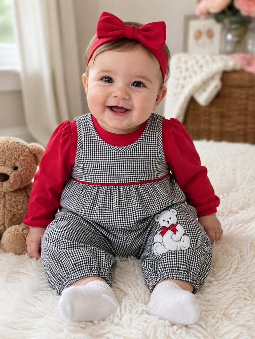 HealthtexVintage knit romper Size 0-5 months Red herringbone